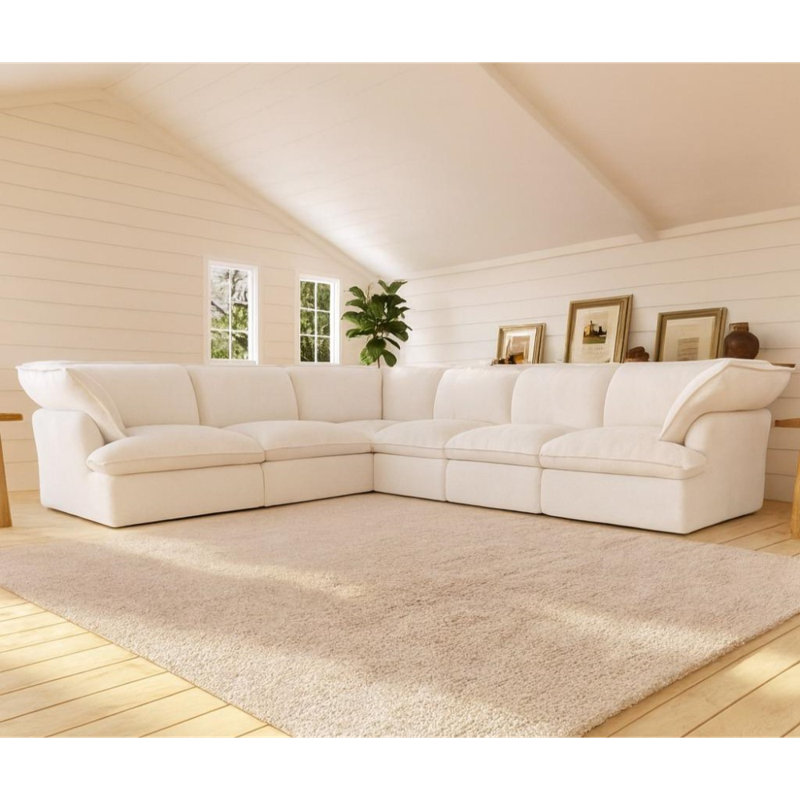 Canapé modulaire en velours Cielo Cloud Plus, Mélange de lin blanc