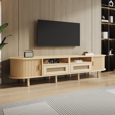 Meuble télé ovale avec 2 tiroirs et 2 portes coulissantes