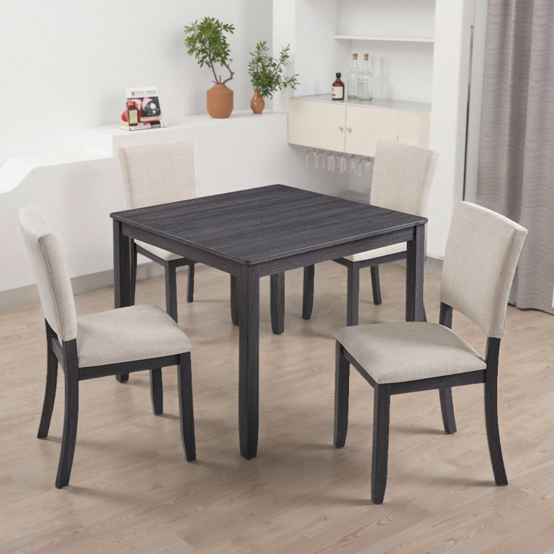 Square Modern Dining Table Set with 4 Upholstered Chairs, 5-Piece Wooden Kitchen Set for 4,330LBS Capacity??, Black