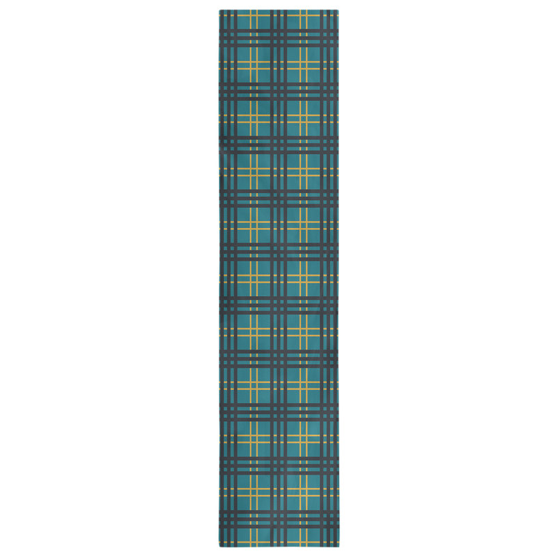 Paid Polyester Table Runner, 90" L x 16" W, Teal/Gold/Black