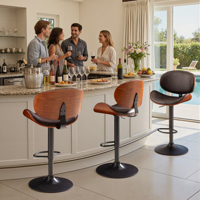 Tabouret de bar pivotant à hauteur réglable avec cadre en métal recouvert de bois cintré