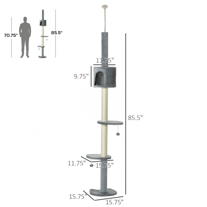 Gray Sisal 4-Tier Adjustable Cat Climbing Tree