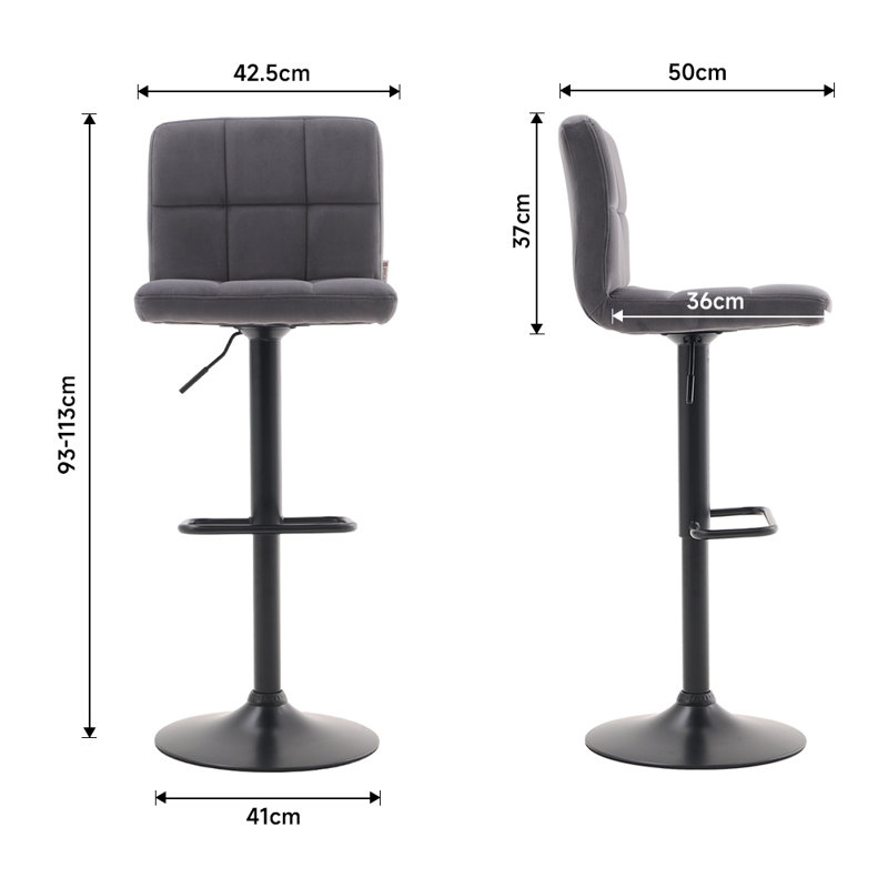 Aleesa Upholstered Adjustable Height Bar Stool, Grey