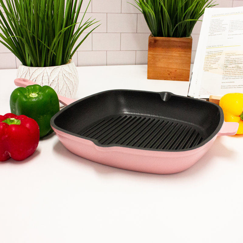 BergHOFF International Neo 11" in. Non Stick Cast Iron Square Grill Pan, Pink