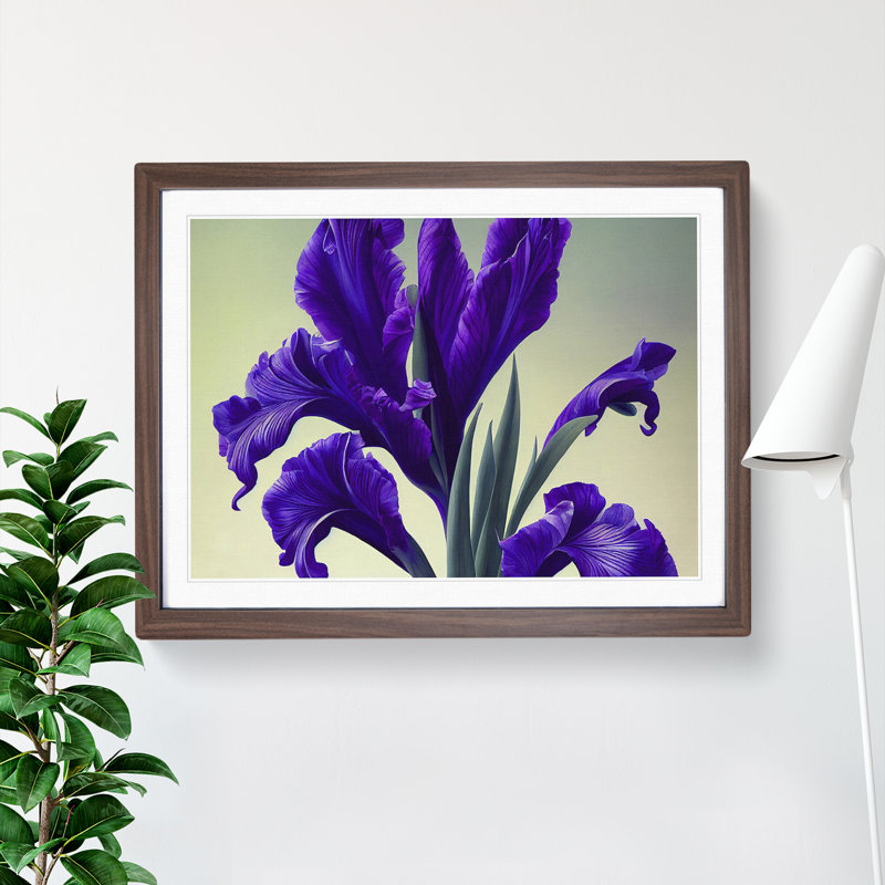 Inspiring Iris Flowers - Single Picture Frame Print, 25cm H x 34cm W x 2cm D, Walnut
