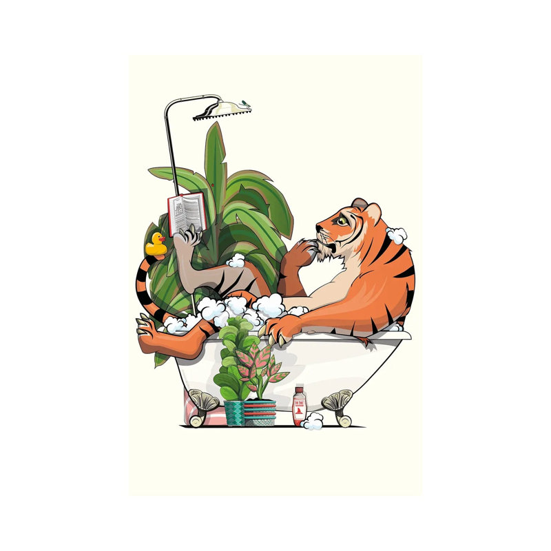 Tiger Reading A Book In The Bath by WyattDesign - Gallery-Wrapped Canvas Giclée on Canvas, No Frame, 20.32 cm H x 30.48 cm W