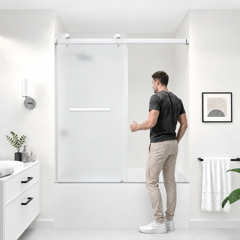 Porte de douche coulissante double sans cadre CatalystAE 56 po - 60 po L x 66 po H avec verre dépoli de 3/8 po (10 mm)
