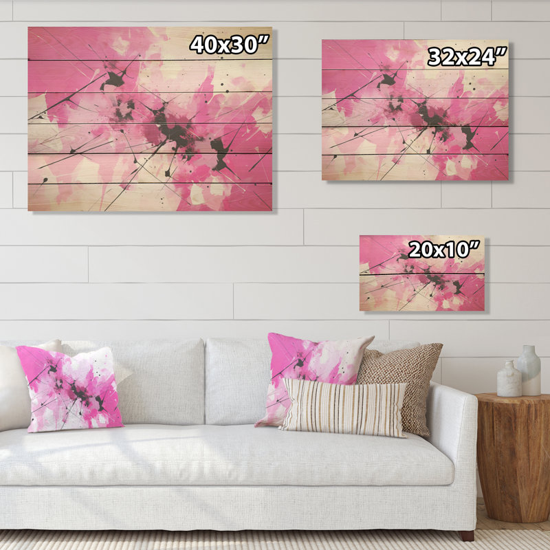 Abstract Fusion - Fuschia Wood Wall Art On Natural Pine Wood, 24" H x 32" W