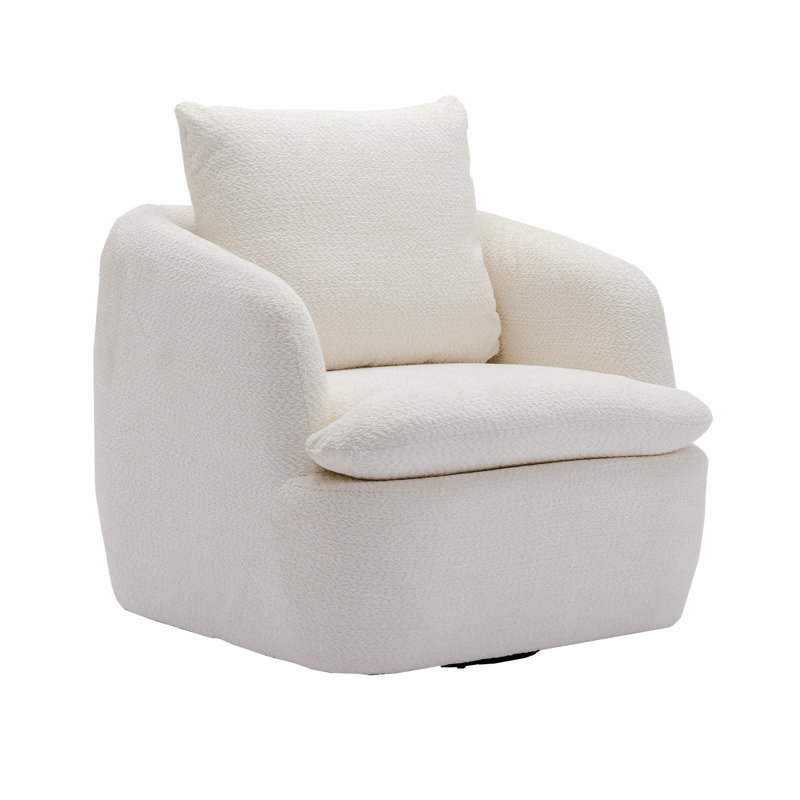 Fauteuil demi-tonneau pivotant l 32,48 po Willenzard, Beige Boucle