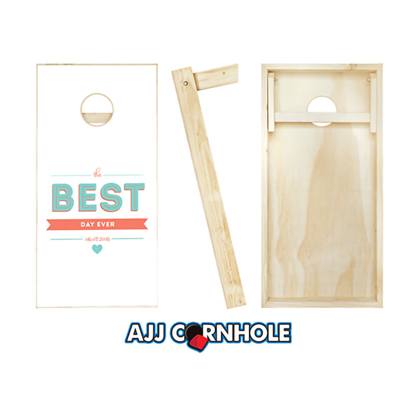 Ensemble de jeu de cornhole en bois massif avec sacs 2 'x 4' The Best Day Ever, Rouge/orange, Oui