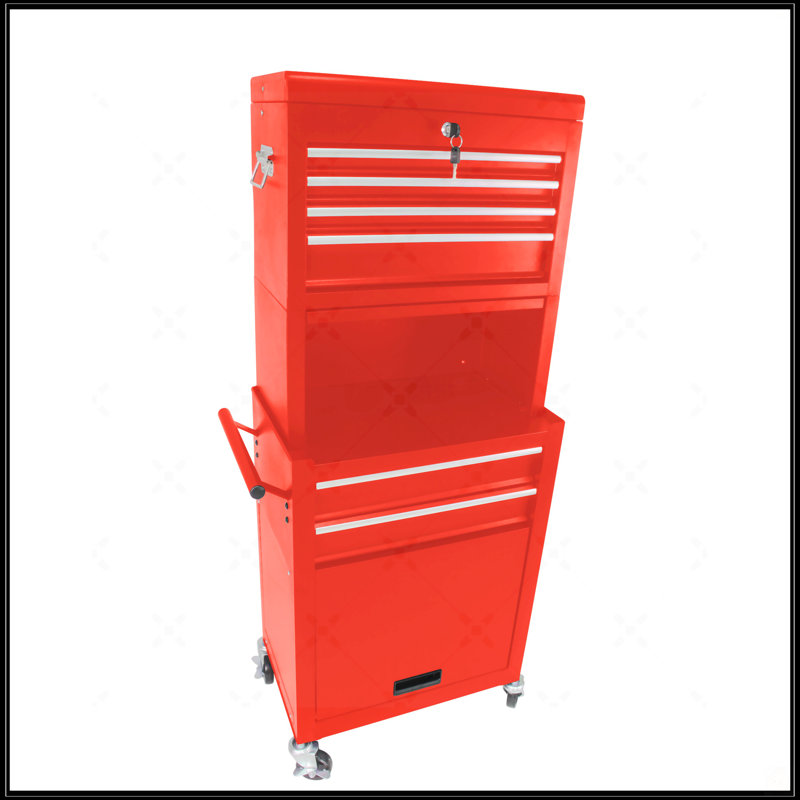 Coffre à outils de grande capacité avec roulettes et tiroirs, Rouge