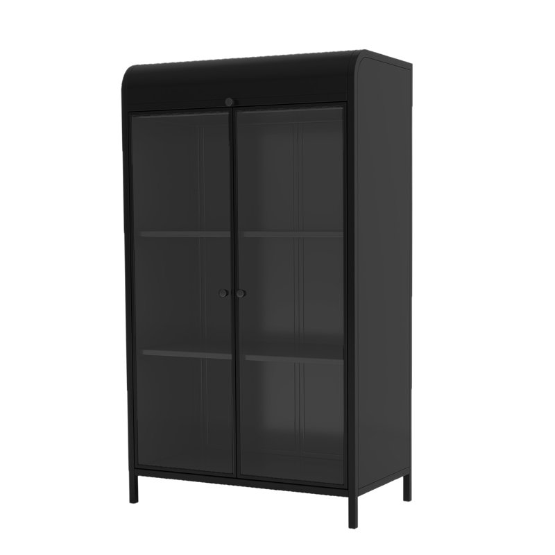 Armoire de rangement en métal de 47,6 po de hauteur avec portes en verre et couvercle rabattable