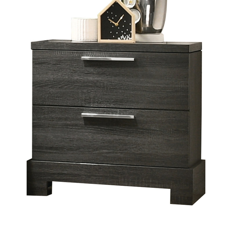 Table de chevet moderne en chêne gris 2, construction robuste et tiroir fonctionnel pour la chambre à coucher