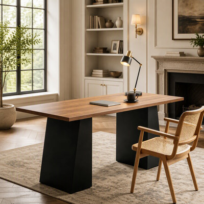 Contemporary Computer Desk with Spacious Surface and Dual Trapezoidal Bases for Modern Home Office