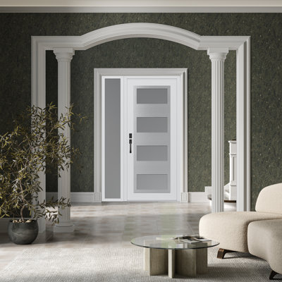 C2 Panel Steel Black/White With Sidelite Prehung Front Entry Door
