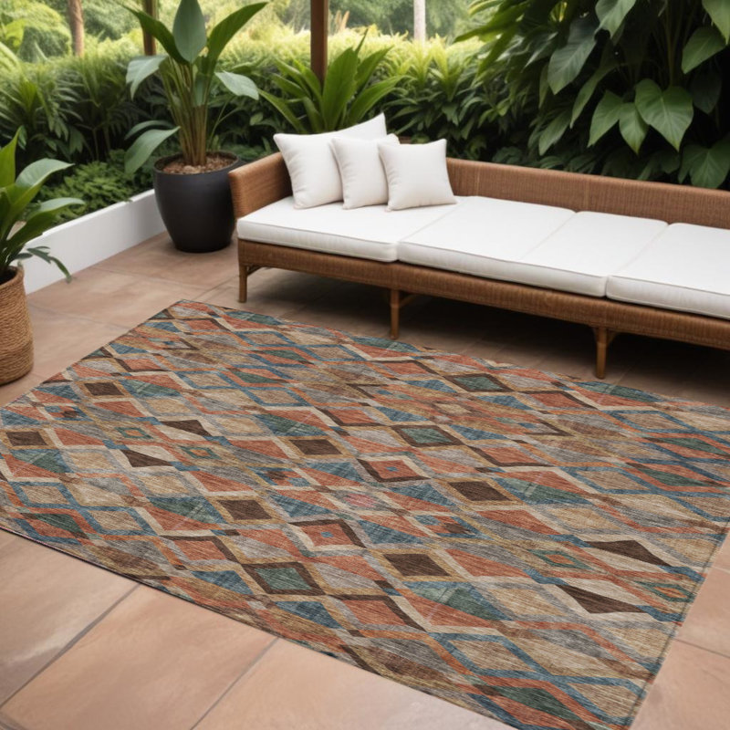 Tapis intérieur / extérieur lavable géométrique brun et brun clair 9 pi x 12 pi HomeRoots