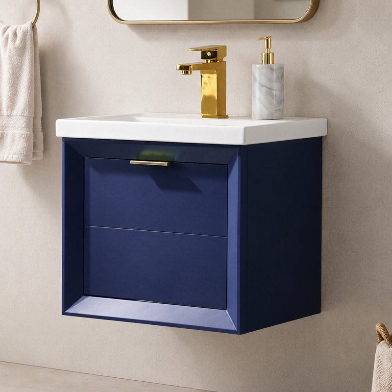 Draven 20'' Modern Wall-Mounted Single Bathroom Vanity with Ceramic Top, Blue