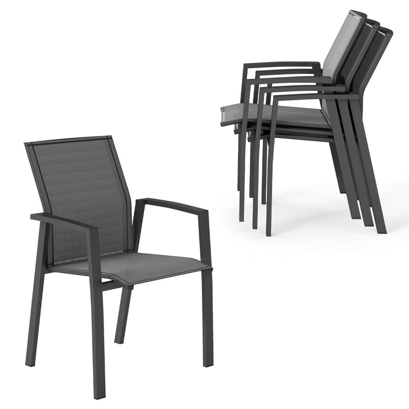 Chaise de patio empilable en aluminium Stemple, entièrement assemblée, gris