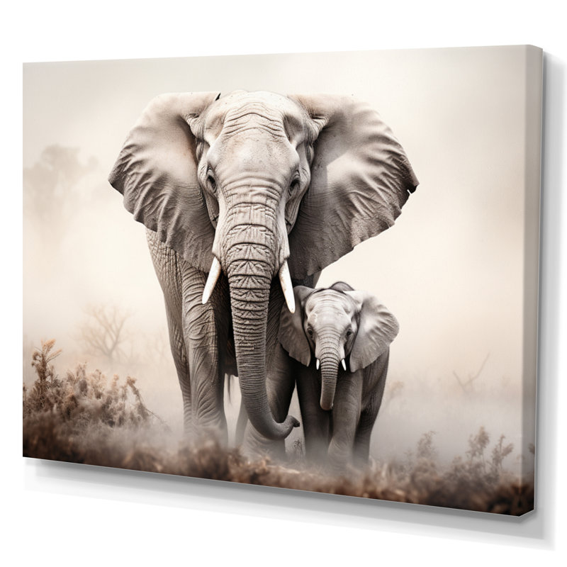 «Black and White Elephant Embrace Of Force II», reproduction sur toile, H 16 po x l 32 po x P 1 po, Toile tendue