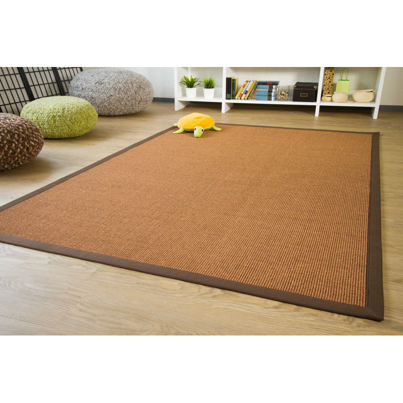 Sisal Rug Brentford - flat woven Brown / border dark Brown, Rectangle 140 x 200cm
