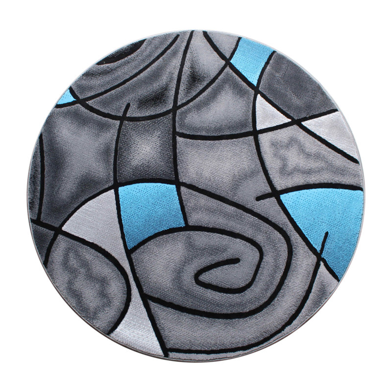 Sioar Blue/Gray Abstract Design Accent Area Rug, Round 5'