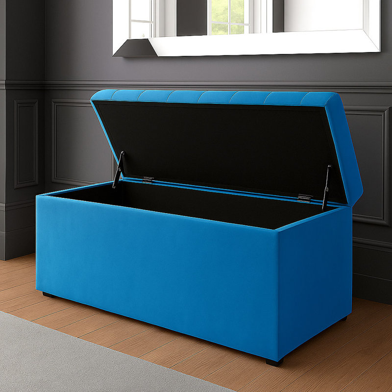 SD Plush Velvet Chesterfield Upholstered Ottoman Storage Box, Duck Egg, 43cm H x 137cm W x 40cm D