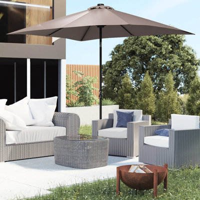 Parasol solaire brun clair de 9 pi x 7 pi avec lumières à DEL et fonction d'inclinaison pour l'amusement extérieur - patio, jardin, terrasse, cour, piscine, plage à DEL, 7 pi et manivelle, selon la couleur
