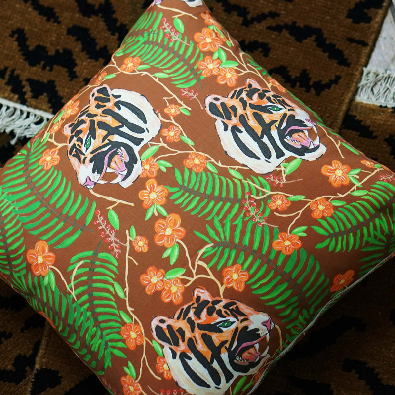 Pradesh Tiger Cotton/Linen Pillow Cover, 20" H x 20" W