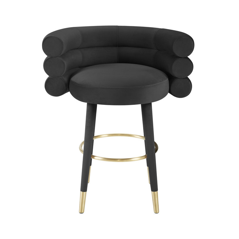 Tabouret de bar et de comptoir Hellertown, Tabouret de comptoir (assise à une hauteur de 26,, Velours noir