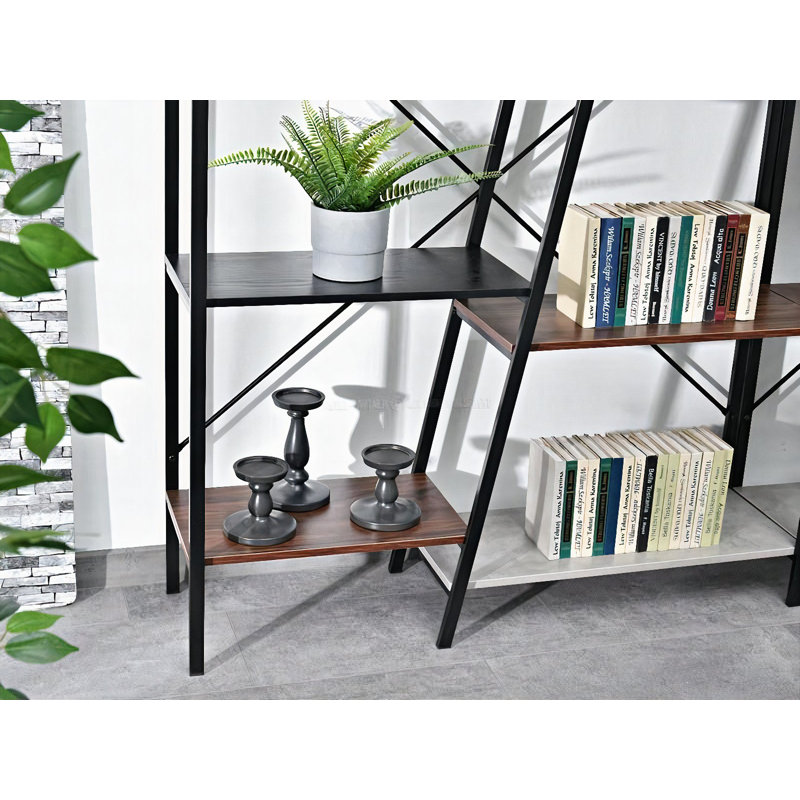 Dawnelle 188cm H x 121cm W Steel Bookcase, Brown, Black