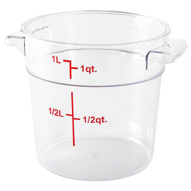 Contenant alimentaire de 1 pte de 1 pièce, 1 récipient de rangement rond commercial - couvercle vendu séparément, avec marqueurs de volume, seau de préparation des aliments en plastique transparent, rangement compact