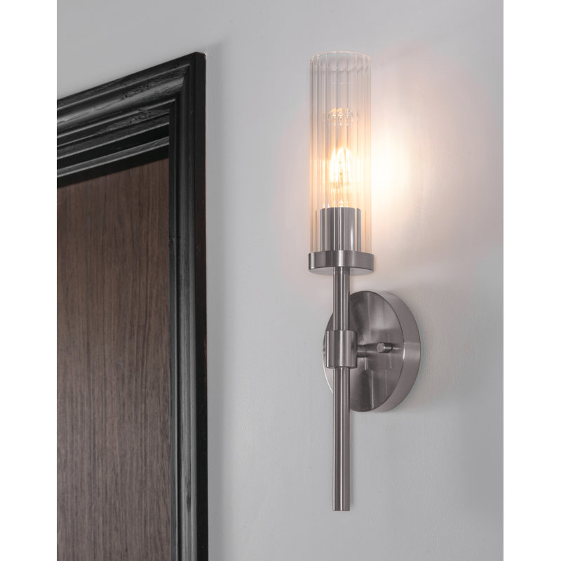 Aaidah 18'' Wall Sconce - Clear Ribbed Glass Shade, Satin Nickel