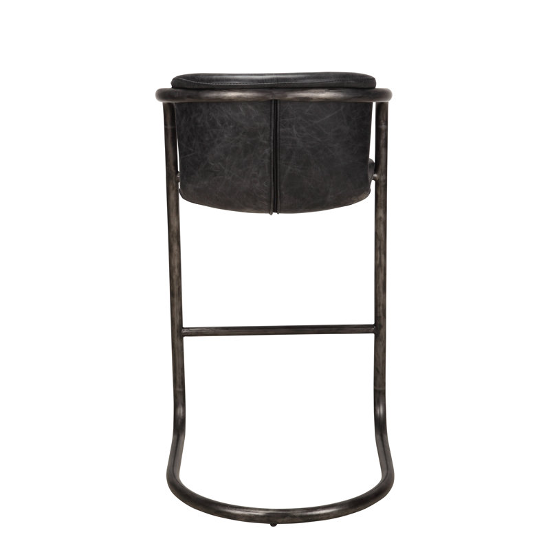 Freeman Bar Stool, Bar Stool (29" Seat Height), Black Genuine Leather