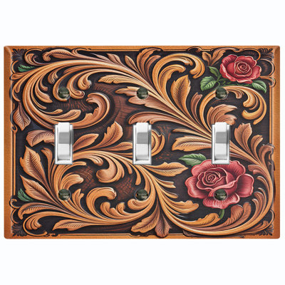 Couvercle de plaque d'interrupteur en métal; Bascule à 3 bandes de taille standard des États-Unis - image imprimée du motif de la rose de l'Ouest