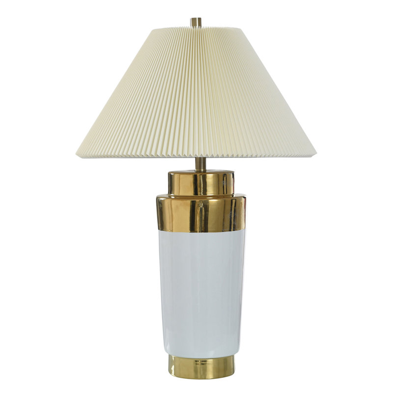 Norman Wyatt Home - Dynasty - Lampe de table - blanc avec céramique plaquée or - abat-jour blanc
