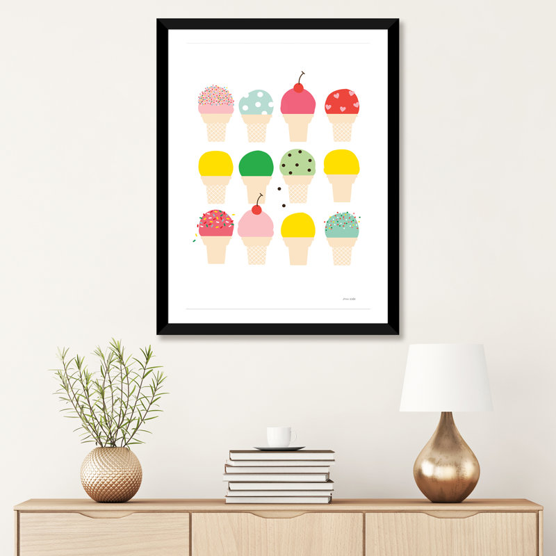 «Ice Cream Fun» par Ann Kelle - impression d'art graphique, H 32 po x l 24 po x P 1 po, Papier encadré noir