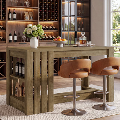 55-Inch Long Bar Table, Wooden Counter Height Dining Table