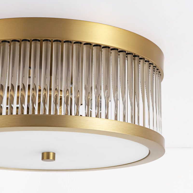 Celora 3 - Light Glass Bar Round Drum Flush Mount Ceiling Light, Rose Gold, Gold