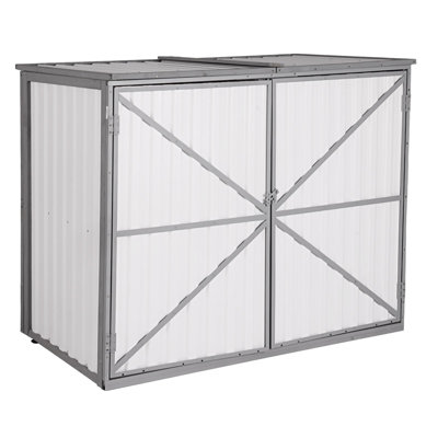 Outdoor Storage Cabinet Trash Can Storage Shed Upgraded with Metal Frame for Garbage Can, Gardening Tools and Accessories