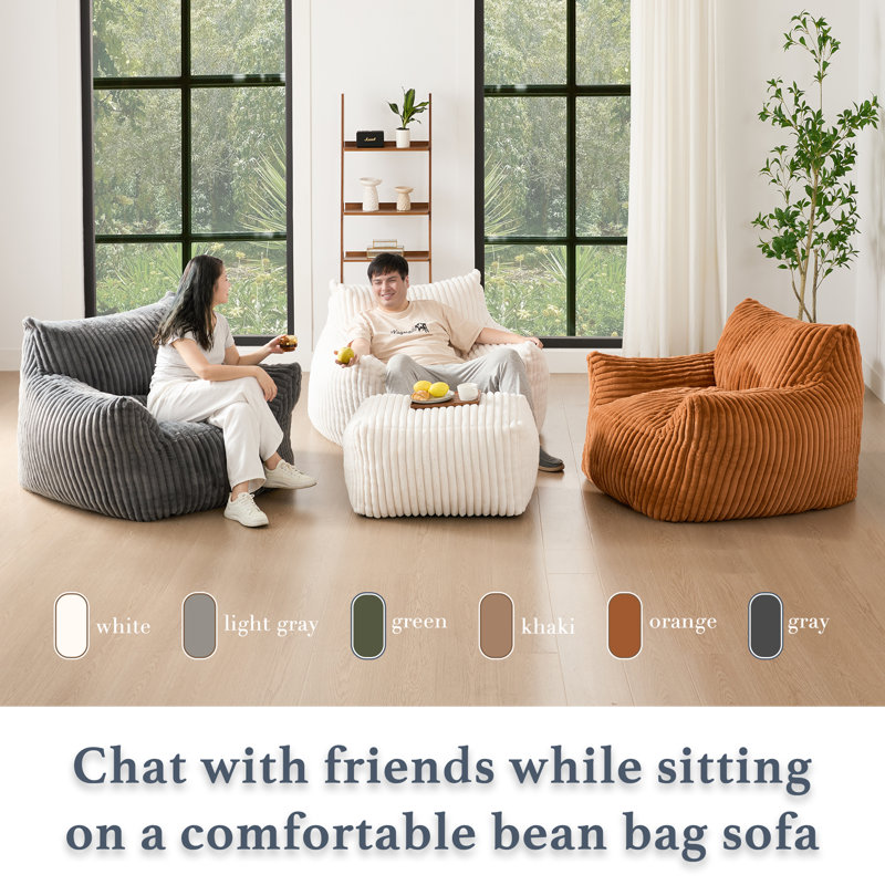 Compression Lazy sofa living room bedroom single sofa chair corduroy fabric sofa, White Cotton Blend