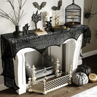 Couvre-cheminée en dentelle noire à motif de toile d'araignée pour l'Halloween