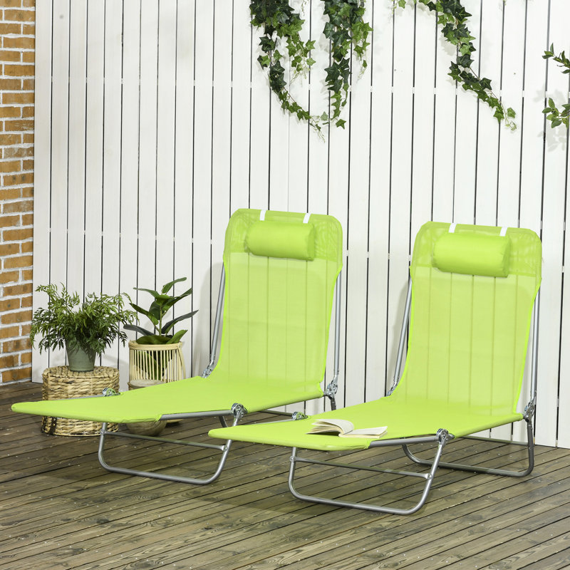 Patio Tanning Chairs, 2 Piece, 6 Adjustable , Breathable Mesh Seat 2Pcs Folding Poolside Seat, , For Beach, Yard, Patio,