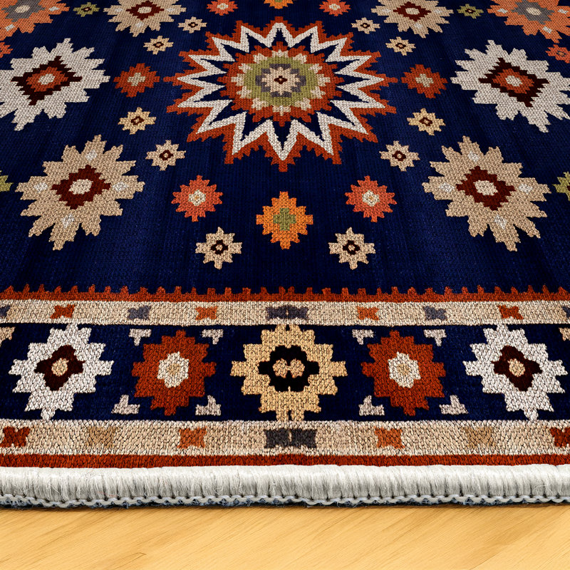 Tapis marocain coloré en coton et polyester à imprimé numérique Madeline Collection, Rond 3 pi 4 po