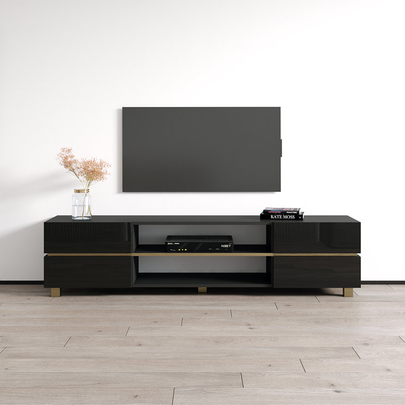 Gurkiran 70.9" Modern TV Stand with High Gloss Finish, Black