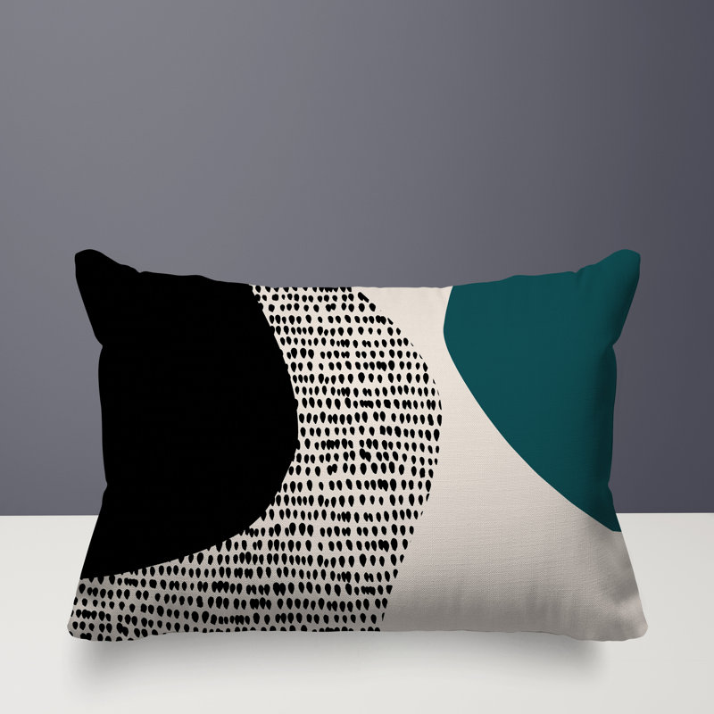 Coussin lombaire réversible intérieur / extérieur Vikka, H 14 po x l 20 po, Émeraude / noir / blanc cassé