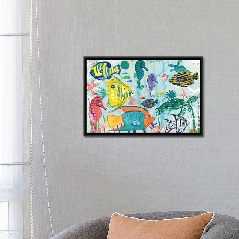 « tropical subaquatique v », impression sur toile, H 18 po x l 26 po x P 1,5 po, Toile avec cadre noir, Pas de tapis