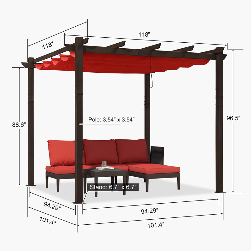 Purple Leaf Aluminium Pergola With Canopy, Terra, 96.5"H x 118"W x 118"D