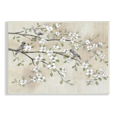 " Traditional White Cherry Blossom Birds Branches " by Nan
