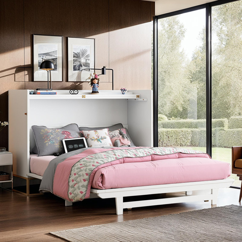 Grand lit escamotable avec armoire verticale, lit pliable peu encombrant pour une vie compacte, Blanc