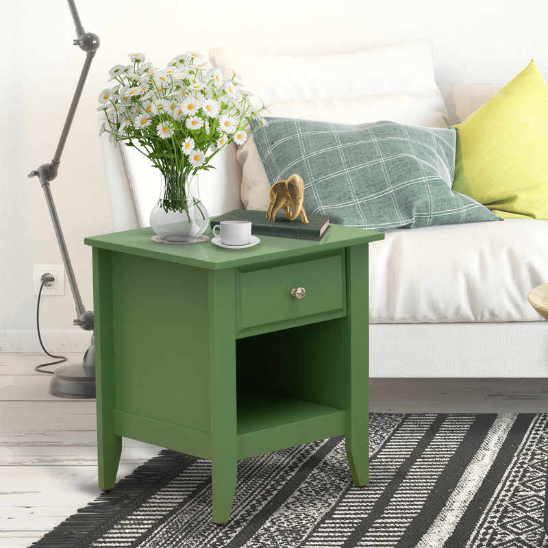 Gallatin Night Stand - Rectangle Bedside Table with a Drawer for Bedroom, Clover Green, Clover Green